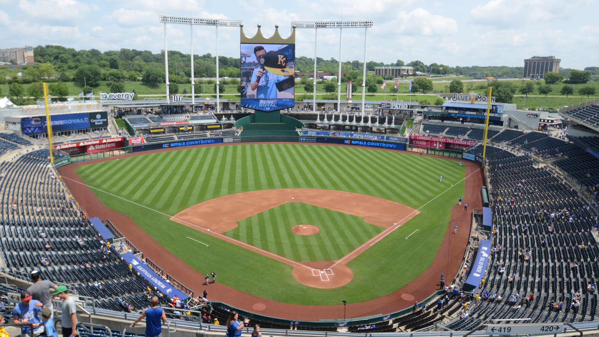 A field view of Kauffman Stadium on a sunny day