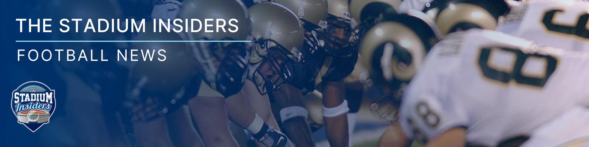 Decorative banners announcing the Footbal News page with the Stadium Insiders logo over football players ready to hike the ball