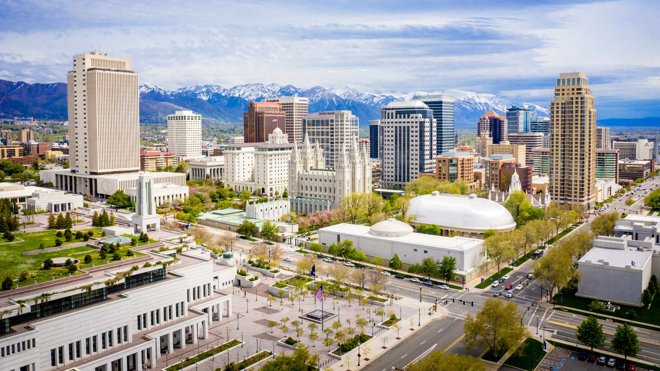 Salt Lake City skyline with mountains in the background