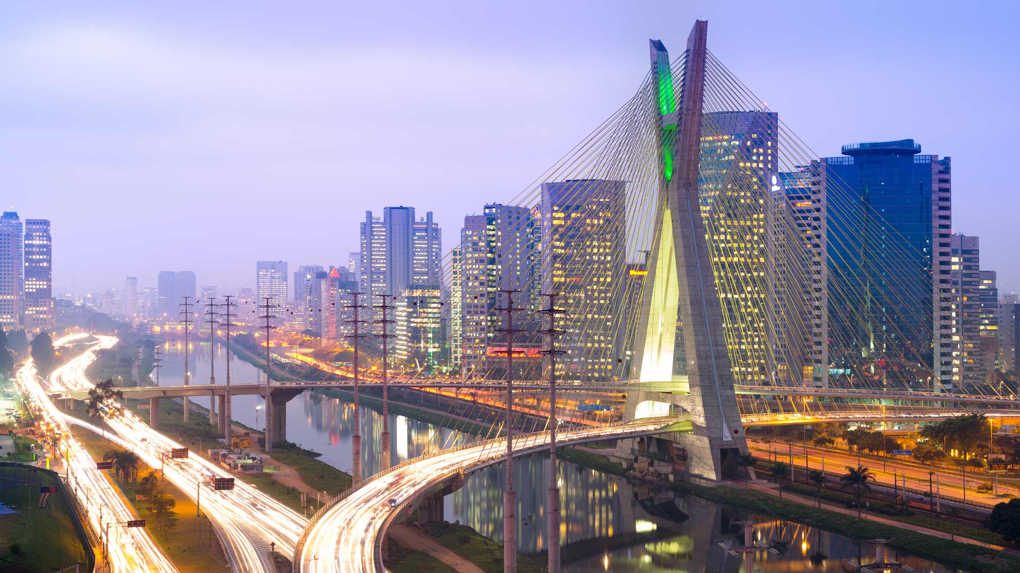 Sao Paulo, Brazil Skyline against a purple sunset