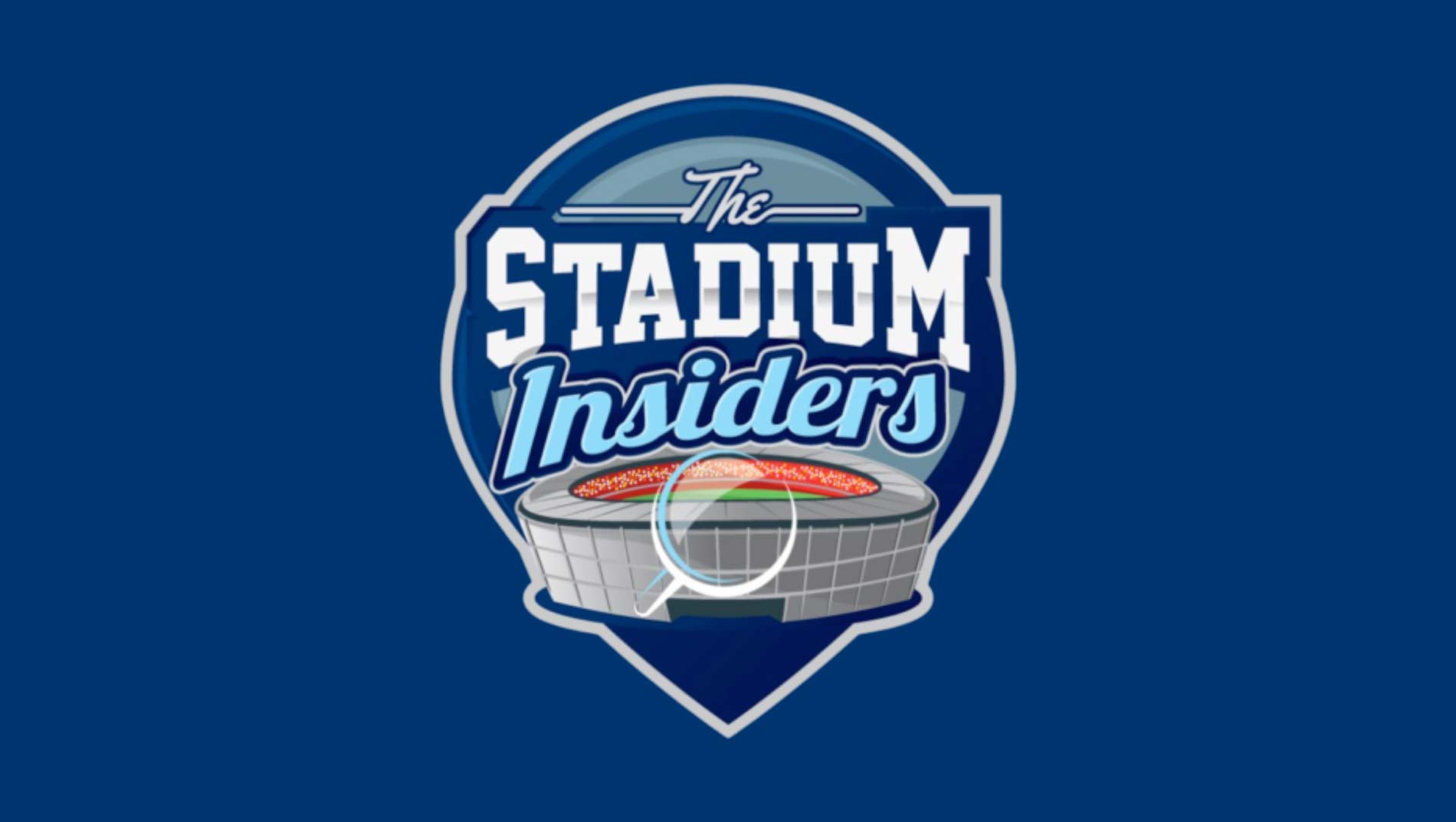 A cartoon style logo of a magnifying glass over a stadium under the words "The Stadium Insiders"