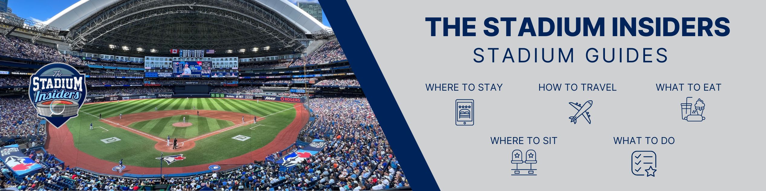 Banner for Stadium Guides helping you decide on travel, best and worst seats, best food, and where to stay