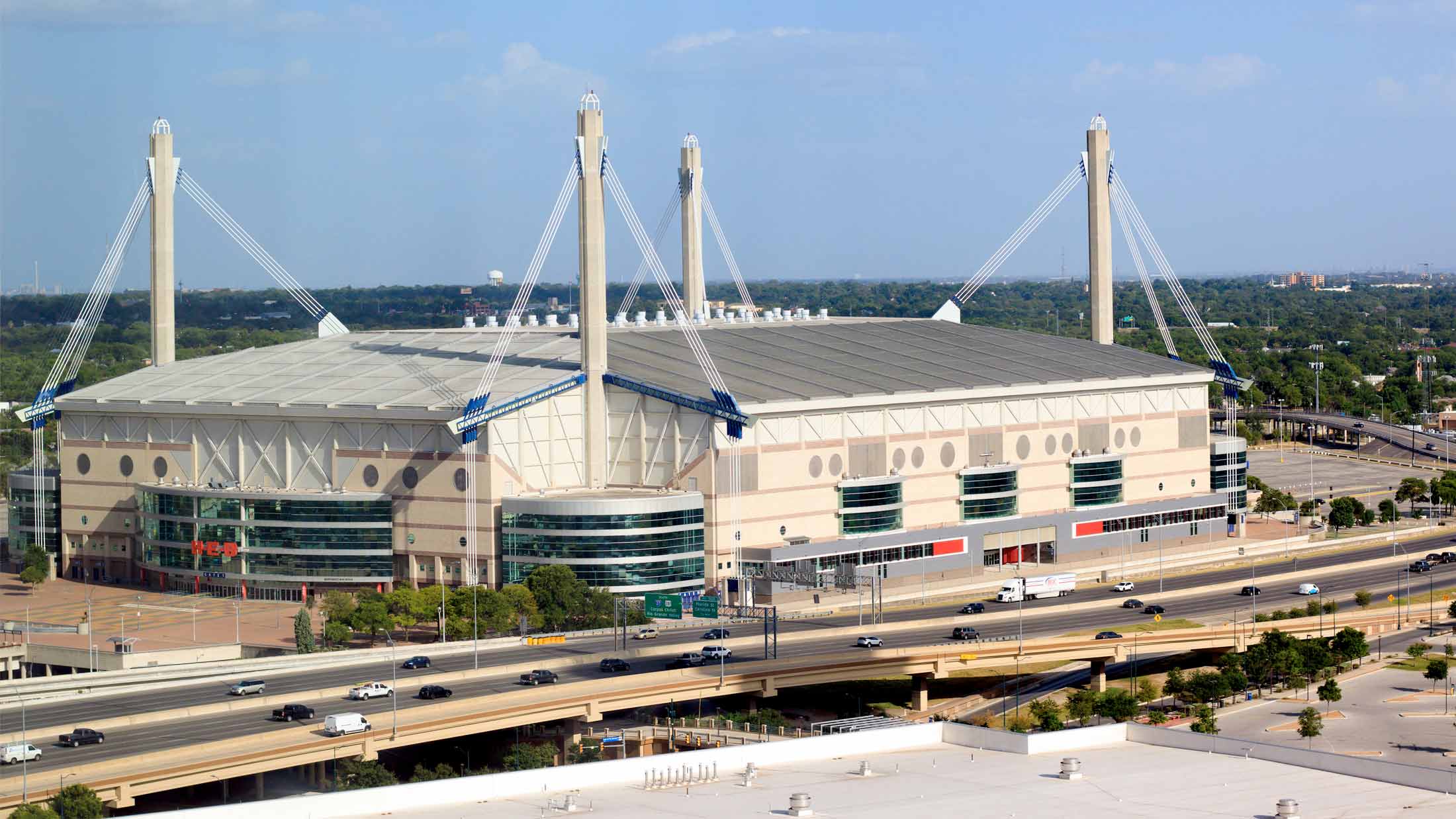 An aerial view of the Alamodome in San Antonio