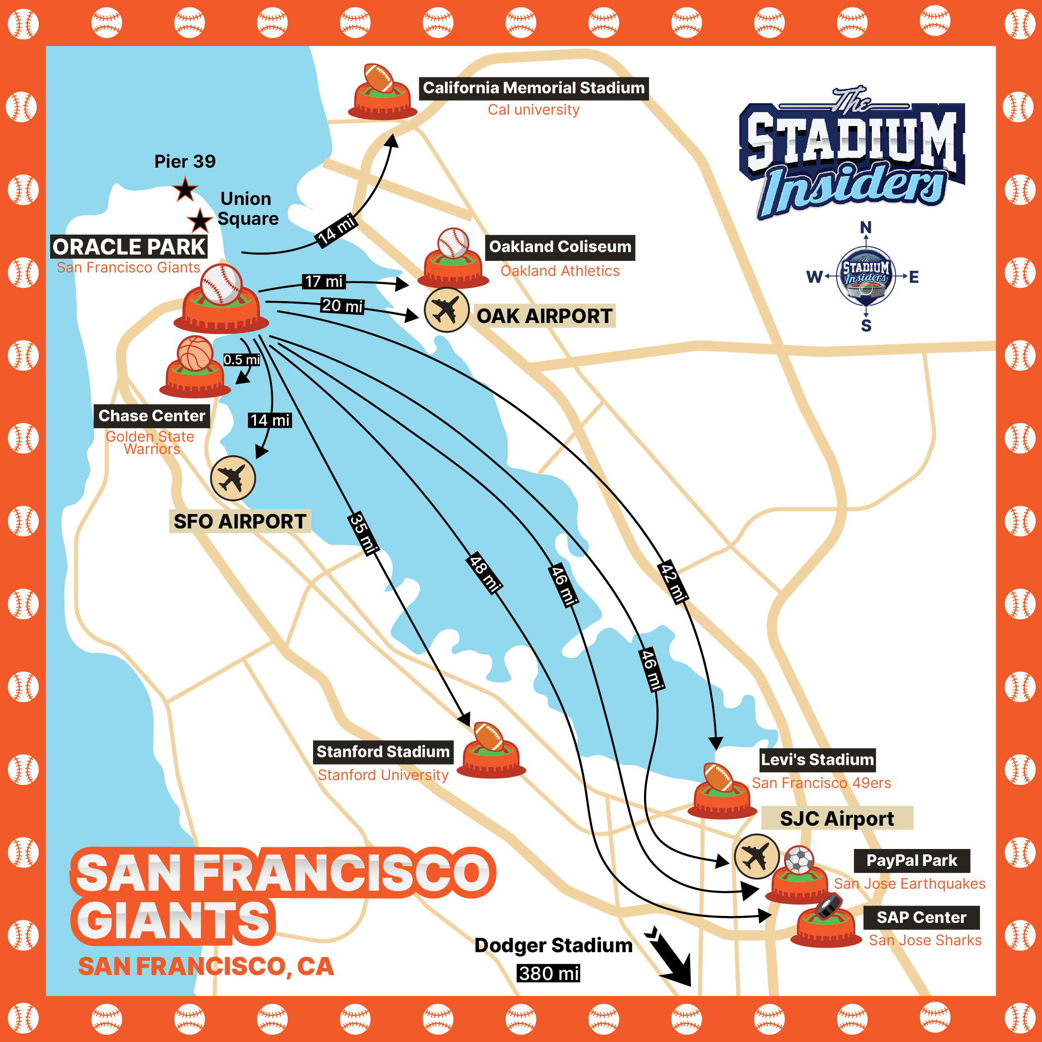 Illustrated map of Oracle Park and nearby points of interest and neighborhood