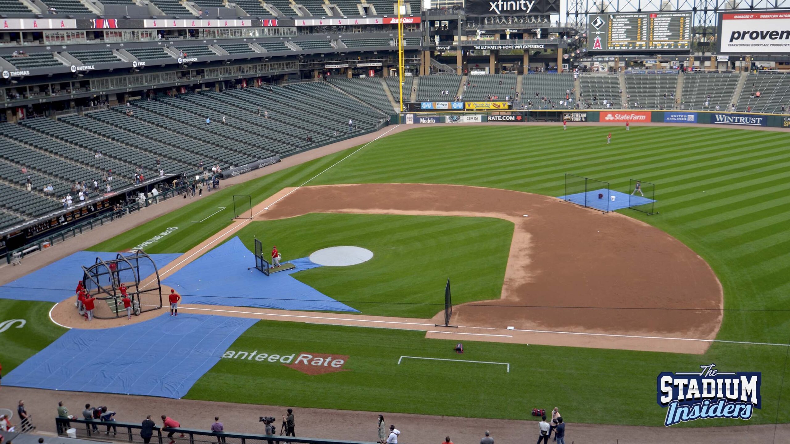 The visiting team takes batting practice at Guaranteed Rate Field