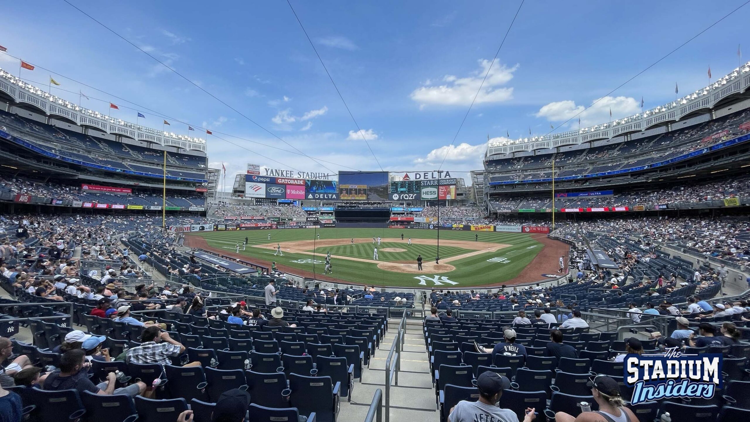 Wide view of Yankee Stadium from seats just behind home plate