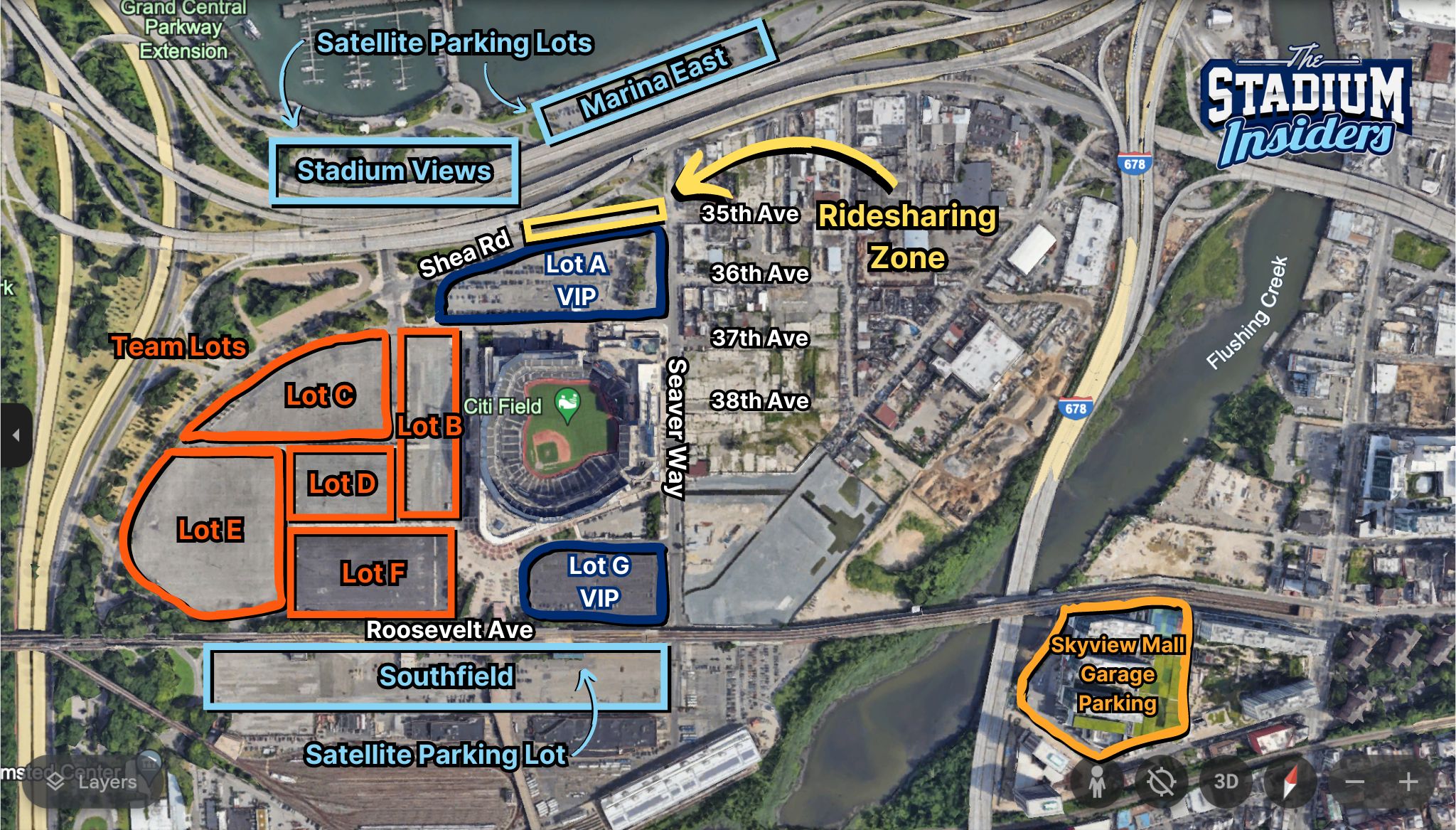 Illustrated map of parking options near Citi Field