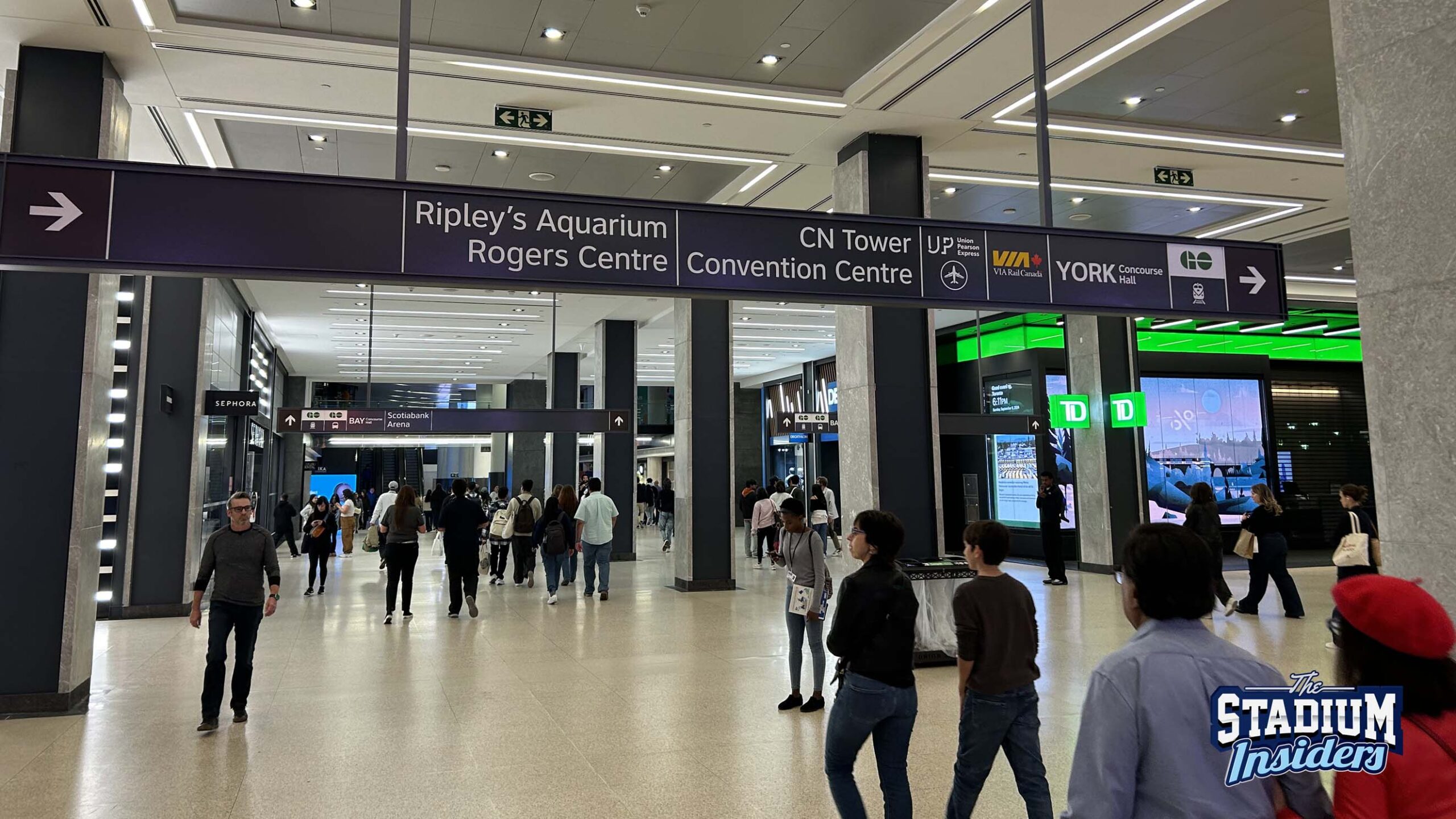 Signs in Union Station Toronto point towards Rogers Centre