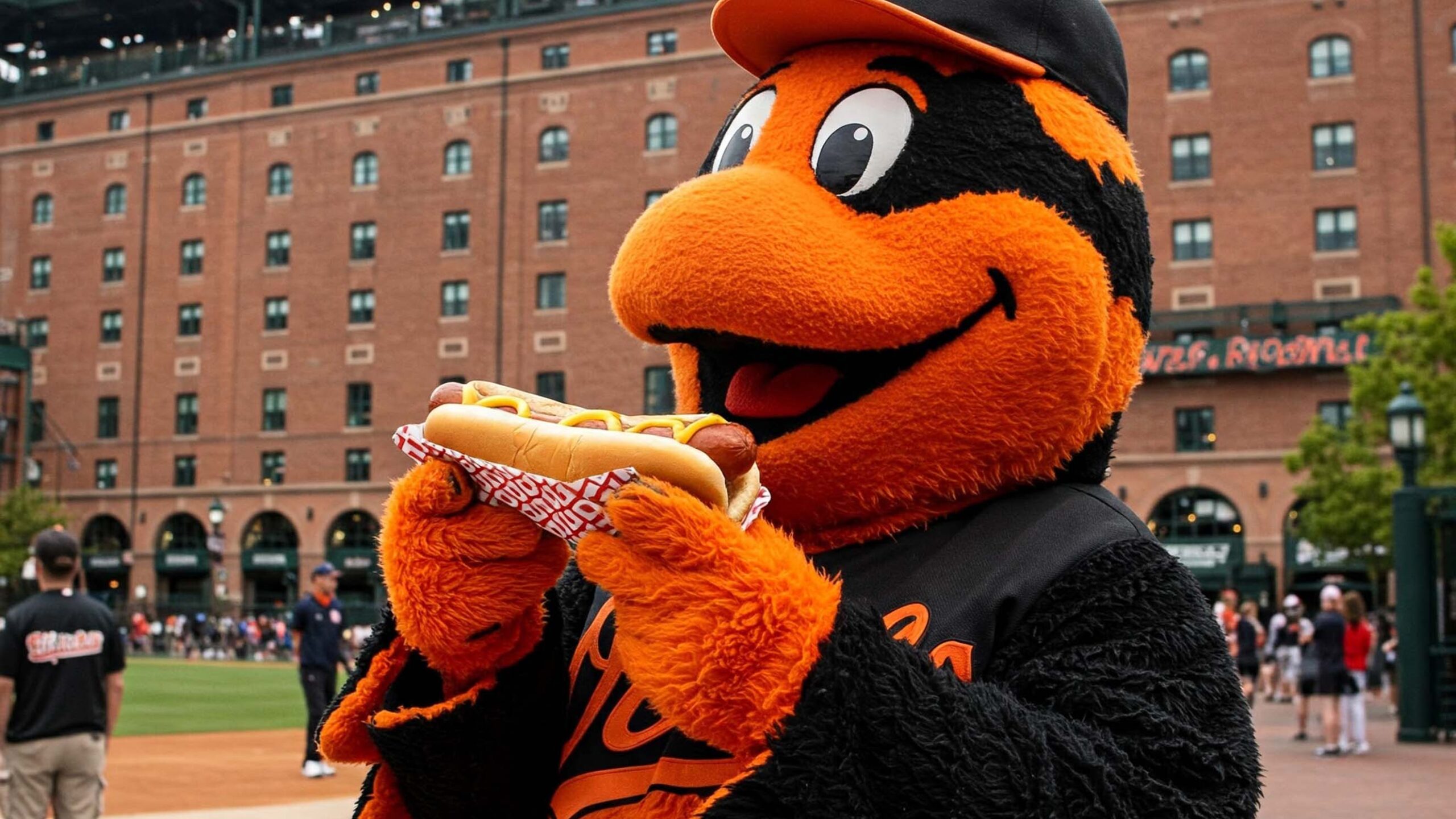 Mascot Eating Hot Dog