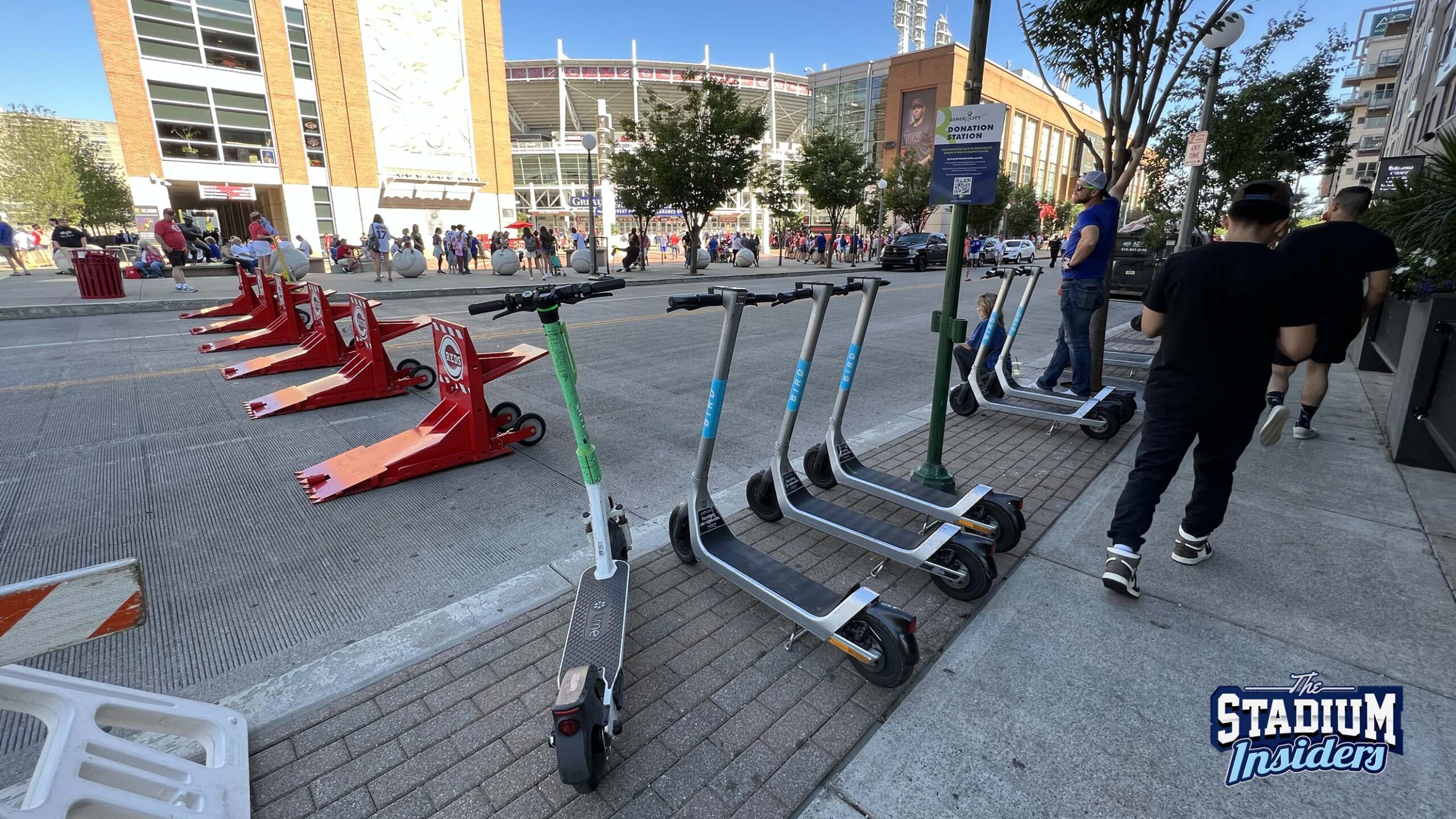 Scooters parked across the street from Great American Ball Park in Cincinnati