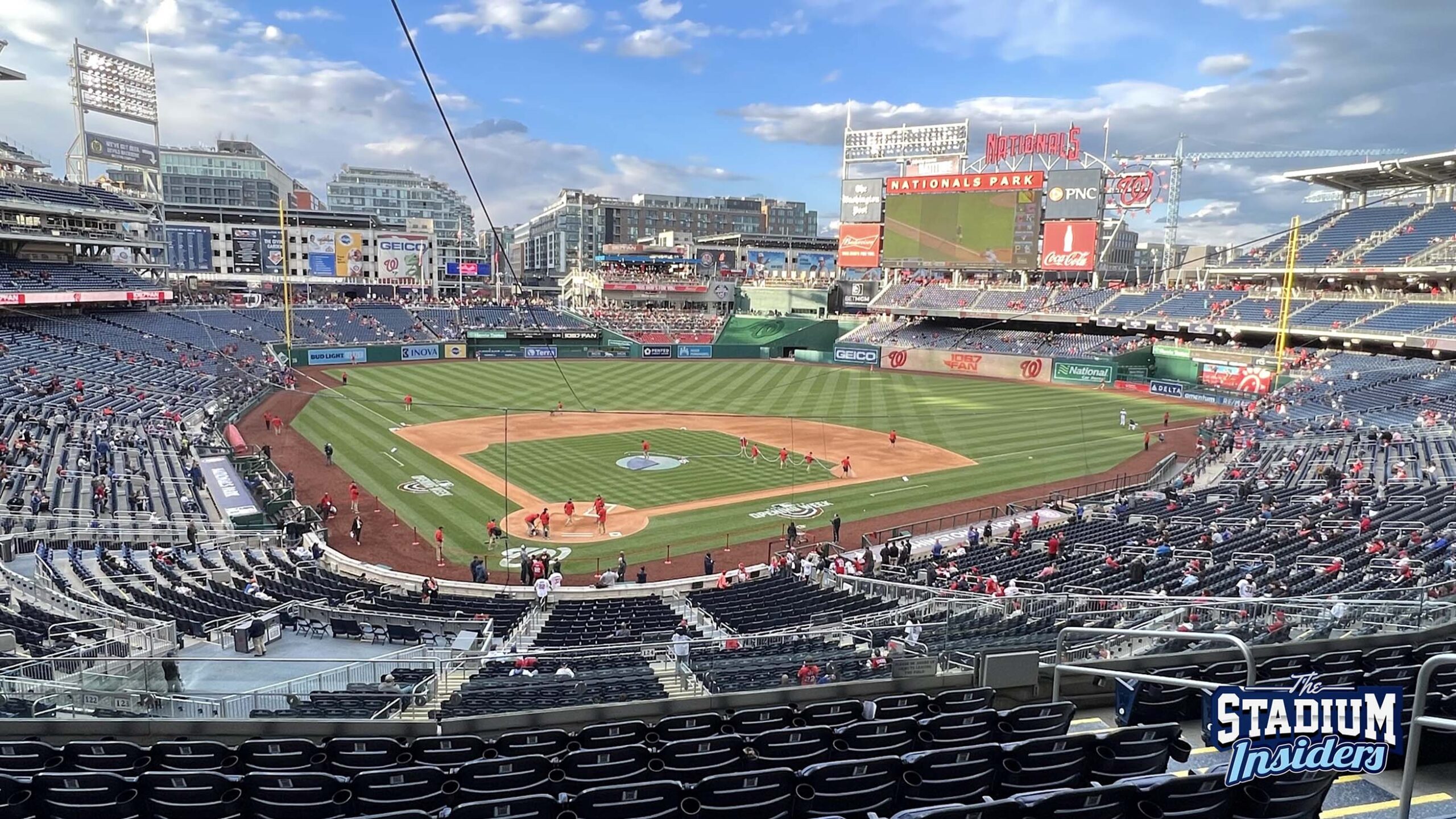 A view of Nationals park from behind home plate on the 200 Level