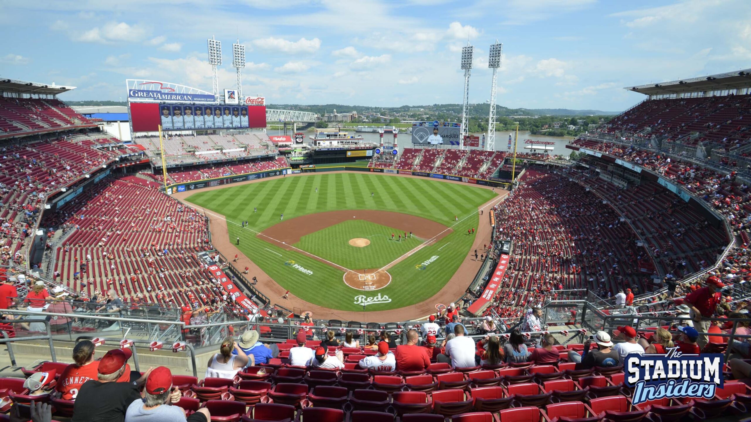 The view of Great American Ball Park from behind home plate on the 500 Level