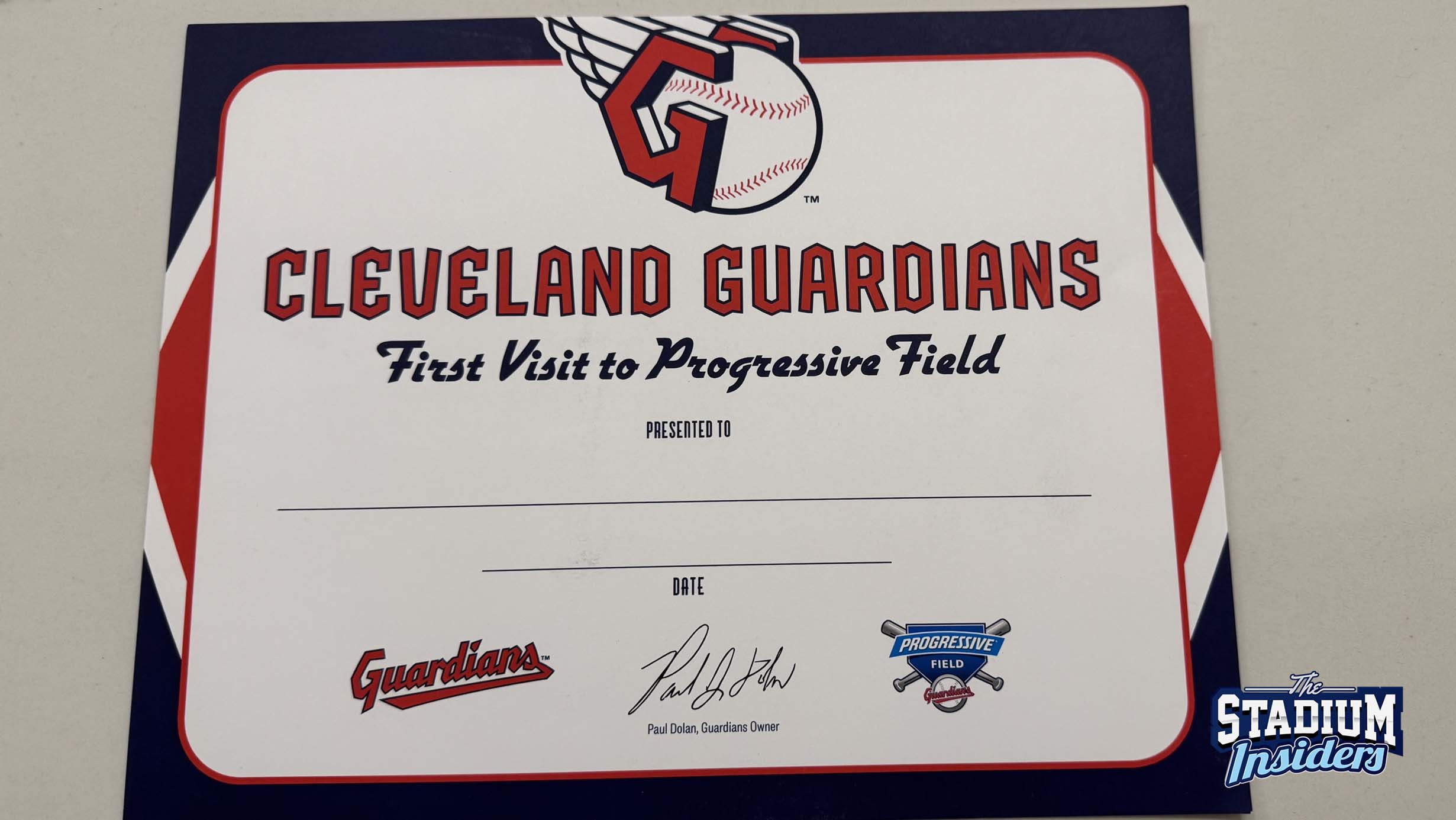 First Game Certificate First game certificate from the Cleveland Guardians / Progressive Field